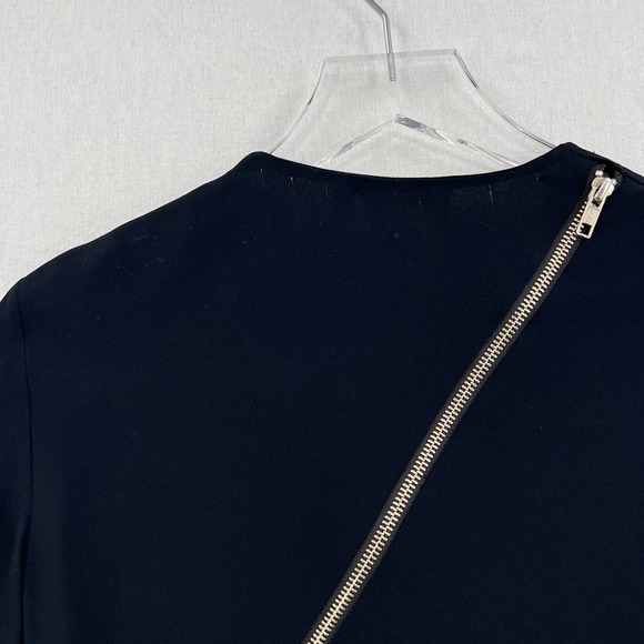 A.L.C. Dress Womens 0 Black Miro Viscose Blend Zipper Accent Mini Fit Flare Crew - Picture 12 of 14